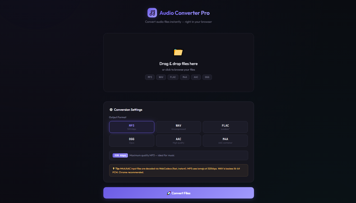 DeltaX Audio Converter - convert MP3, WAV, FLAC and more online