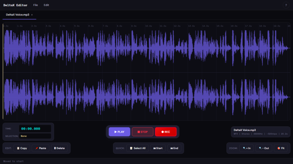 DeltaX Editor - online podcast editing interface with waveform display
