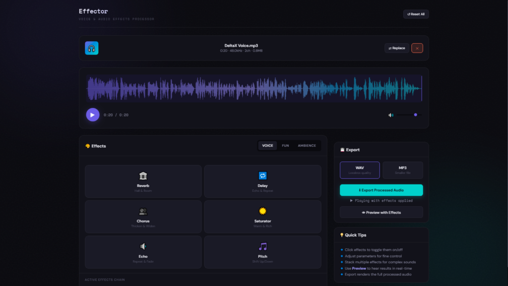 DeltaX Effector - real-time audio effects processor for voice and sound