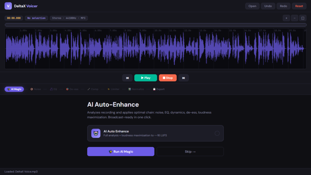 DeltaX Voicer - one-click voice enhancement and noise removal tool