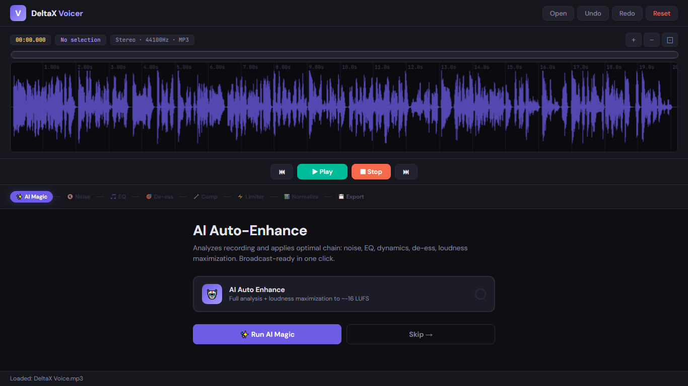 DeltaX Voicer - one-click voice enhancement and noise removal tool